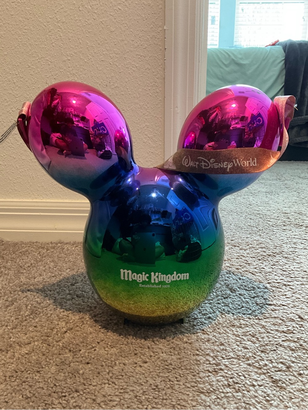 Disney Iridescent Rainbow Mickey Ear Coin Bank - Pink Blue Green
